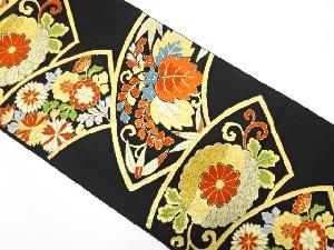 アンティーク　地紙に桐・草花模様織り出し袋帯（材料）